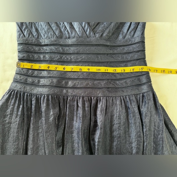 ADRIANNA PAPELL Deep navy imprint sheer stripe double V Midi Dress size 12 - Picture 9 of 14